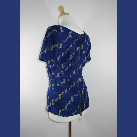 Tracy Reese Blue Back Zip Printed Top - Size 12 - Picture 2 of 13